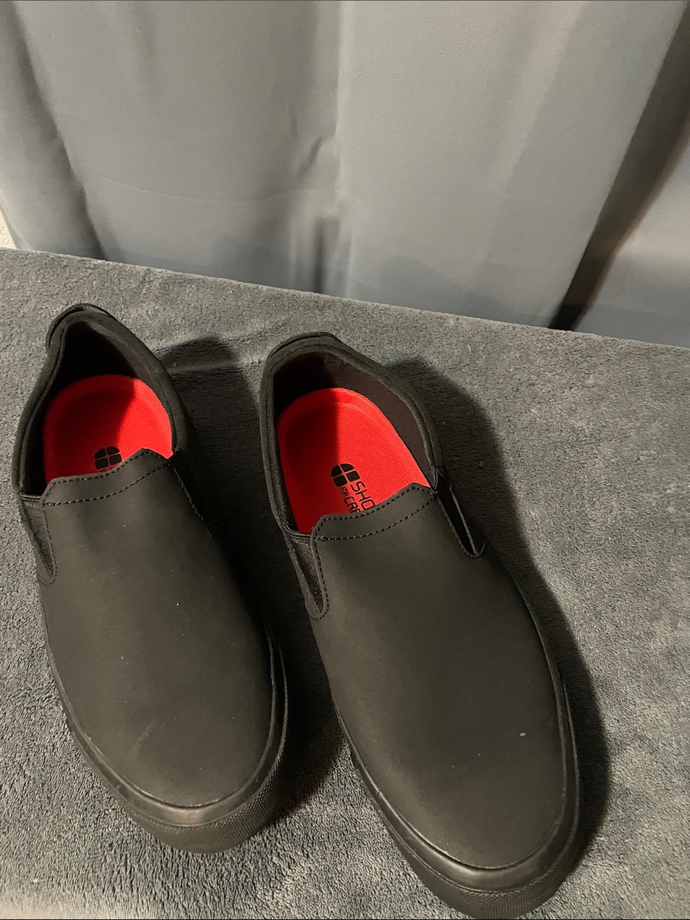 Shoes For Crews Black Slip-On Loafers with Red Insole